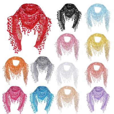 Women Lace Sheer Floral Scarf Shawl Wrap Tassel Scarf