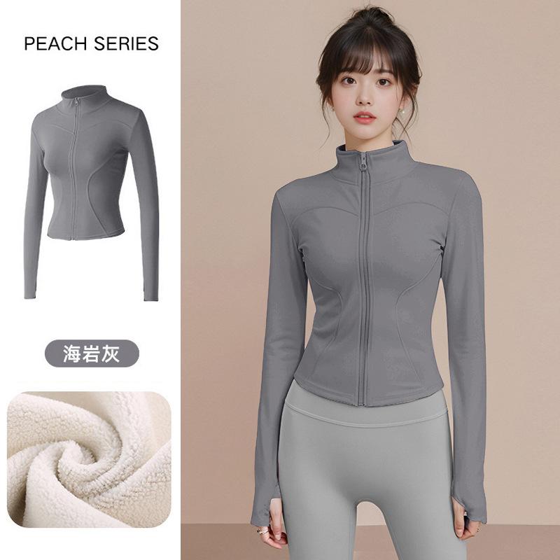 Fleece thickened yoga clothes women's new running sports training yoga jacket fitness long-sleeved stand-up neck zipper top