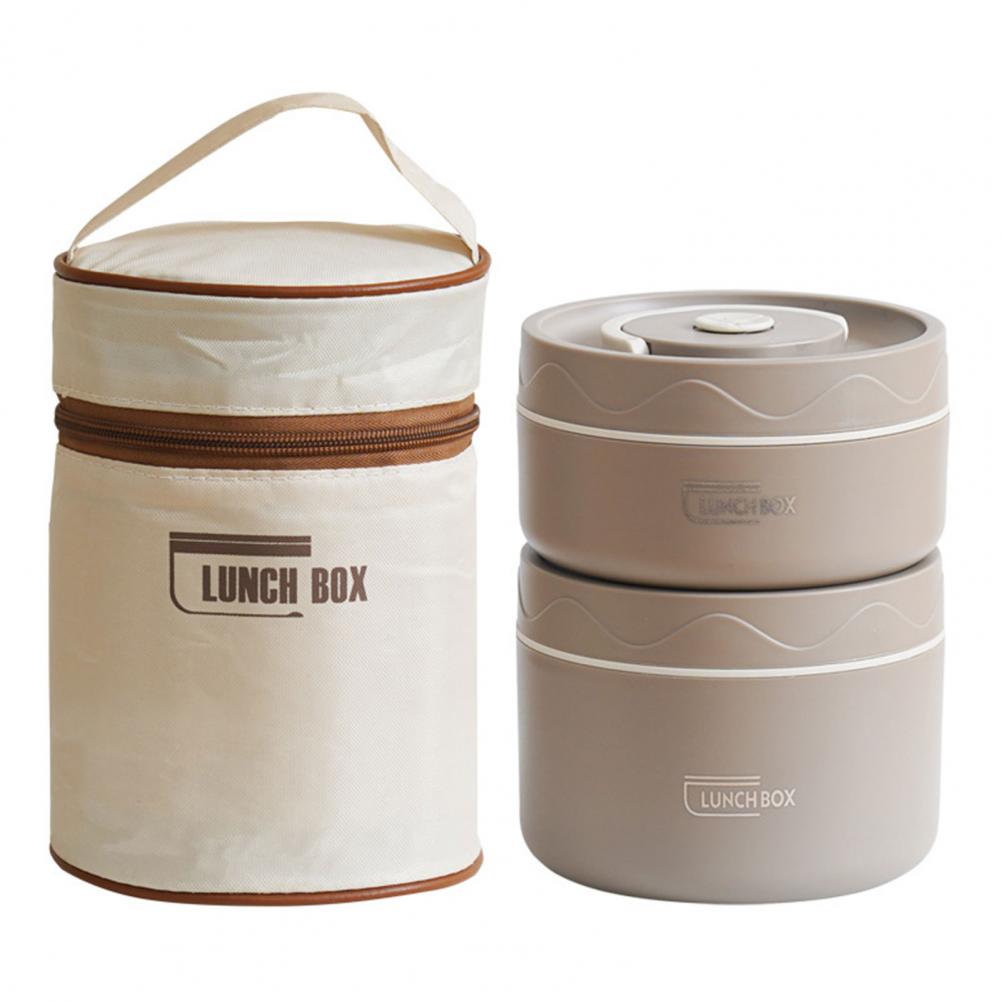 Portable 304 stainless steel insulated lunch box leakproof sealed bucket student lunch box multi layer Round bento box