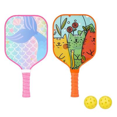 Raquette de Pickleball Chat Sirène avec 2 Raquettes de Pickleball Ensemble de Raquettes de Pickleball Dessin Animé Cœur en Nid d'Abeille Raquette de Sport Légère