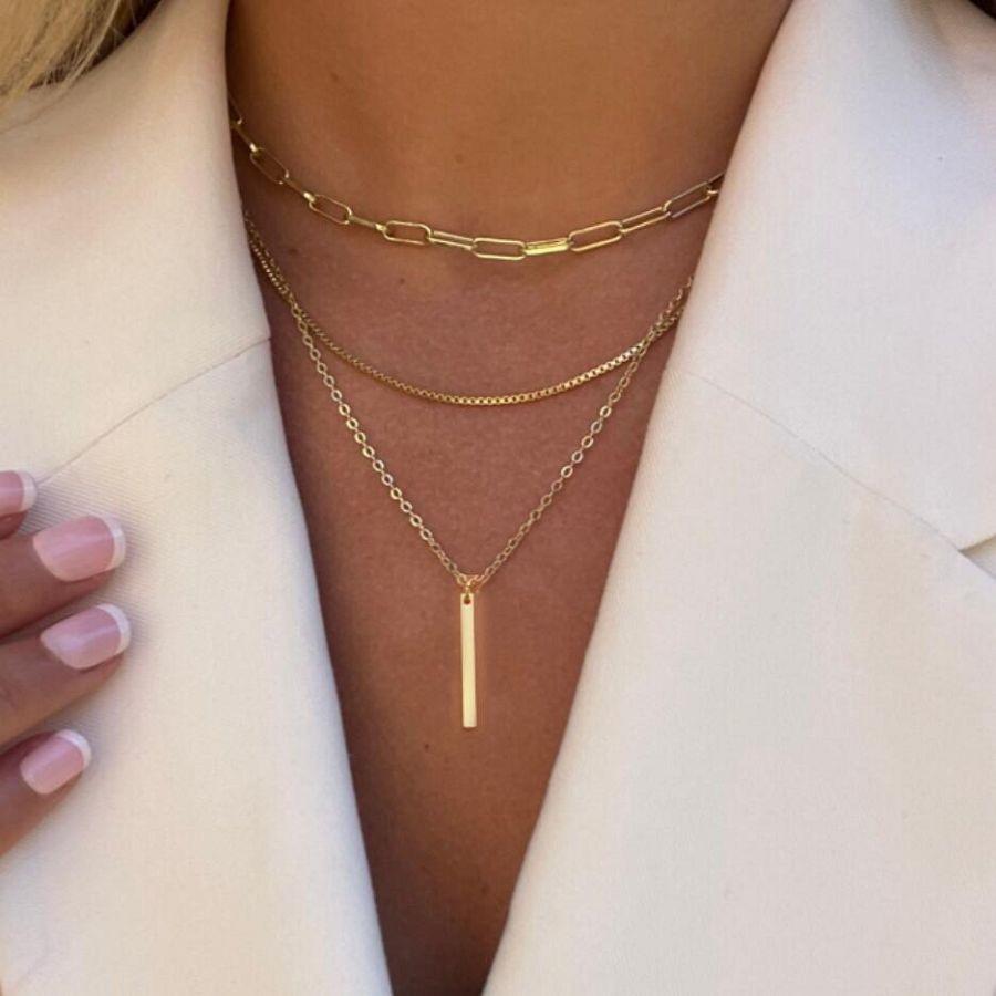 Trendiges europäisches & amerikanisches dreilagiges Münzanhänger-Halskettenset mit Schlangenknochenkette für Damen