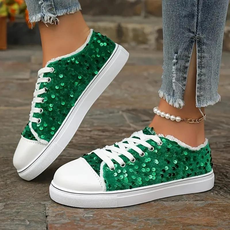 2025 New Women Sneakers Comfortable Platform Sneakers Bling Glitter Casual Shoes Female Breathable Lace Up Outdoor Sport Shoes