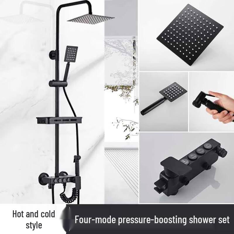 TLXT Wall-Mounted Thermostatic Black Shower System