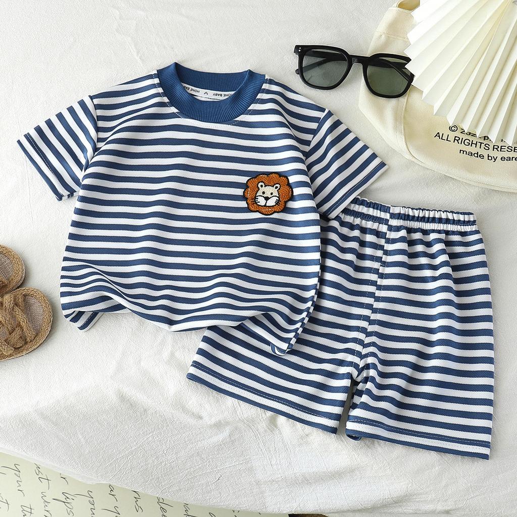 Children's Striped Short-sleeved T-shirt Set For Summer Boys' And Girls' Casual Shorts Set