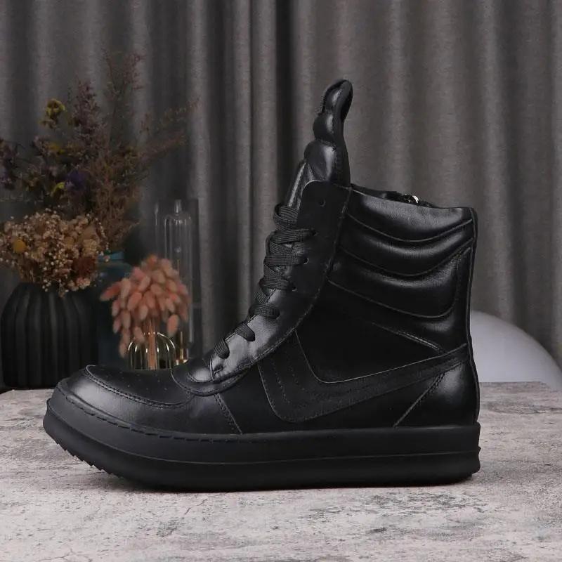 Men Genuine Leather Boots High Top Rock Sneakers Street Punk Shoes Riding Boots Women Retro Designer Platform Boots