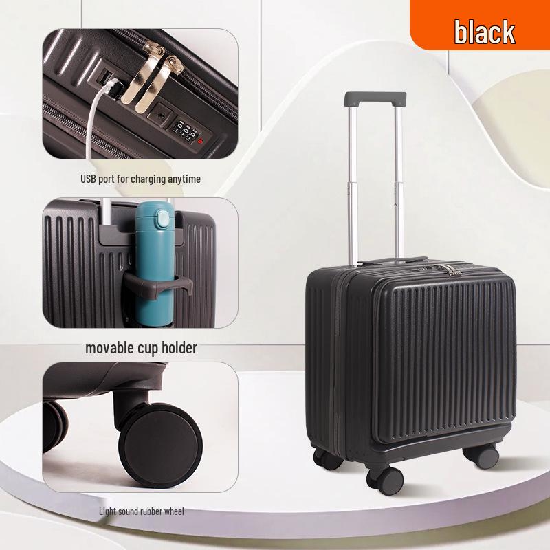 Side-Opening 18-Inch Large Cabin Trolley Case - Unisex Lightweight Carry-On with Password Protection