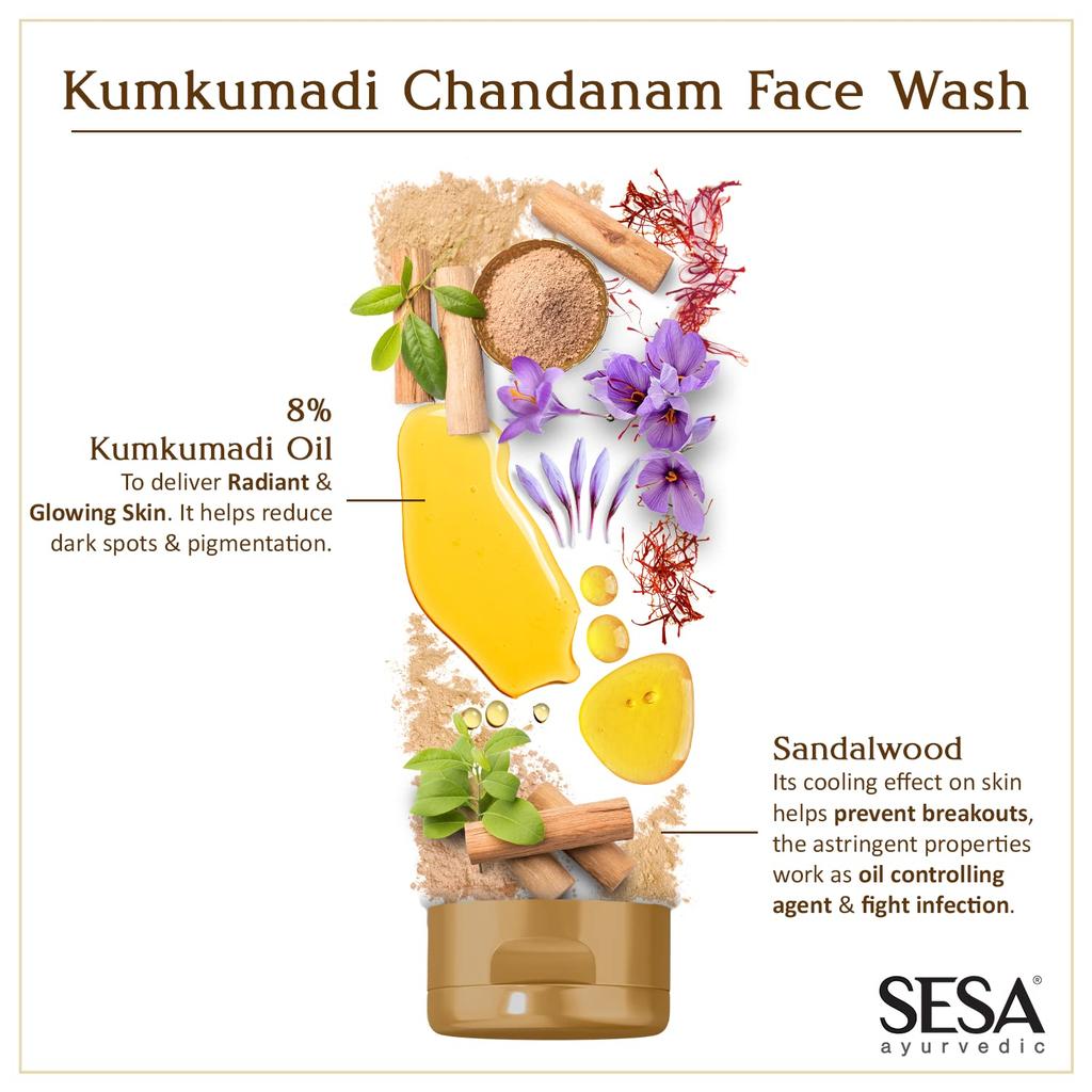 Sesa 8% Kumkumadi Chandanam Face Wash 100ml For Glowing Skin, Deep Pore Cleanse, Anti Pigmentation, For Men & Women, All Skin Types
