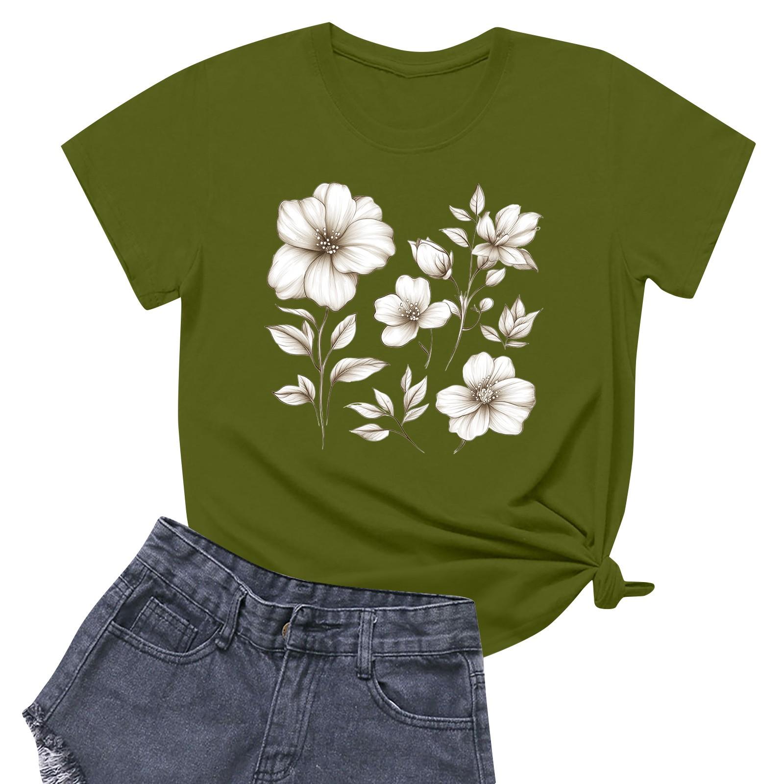 

Женская повседневная футболка с круглым вырезом и короткими рукавами с принтом L армия зеленый