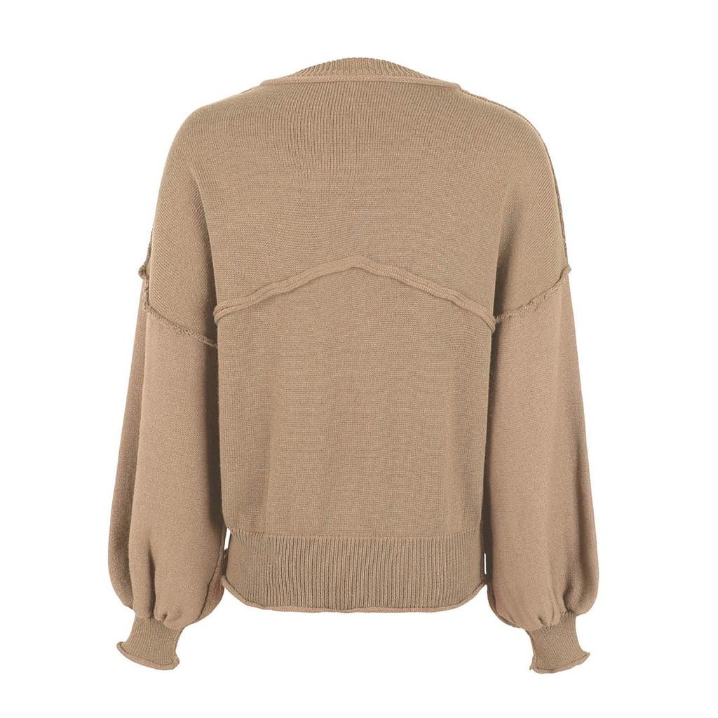 Women's Fashion Temperament Reverse Pocket Solid Color Sleeve Sweater