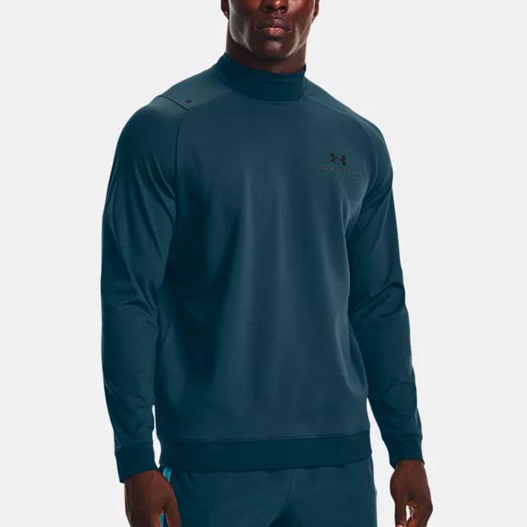 Under Armour Rush Logo High Neck Solid Color Sports T-Shirt Men Tops Blue 1366168-413