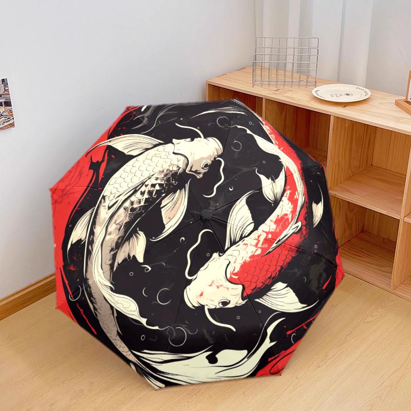 1 PC Automatic Folding Umbrella - Koi Pattern, Portable & Foldable Design with 8 Ribs, Christmas Birthday Gifts