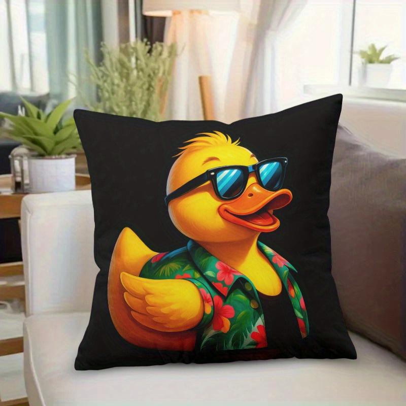 Pillowcase 1Pc, Hawaiian Style Duck Emoticon, Printed Holiday Theme Cushion Cover With Hidden Zipper, Suitable For Sofa, Living
