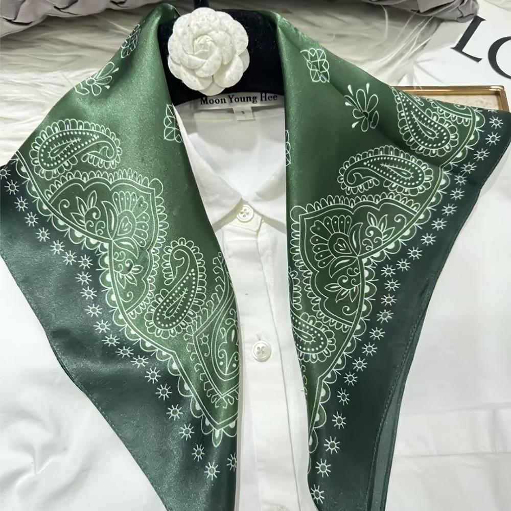 green Women 100% Mulberry Silk Scarf For Hair Headscarf Spring Fall Elegant Floral Small Silk Square Neck Scarves Neckerchief