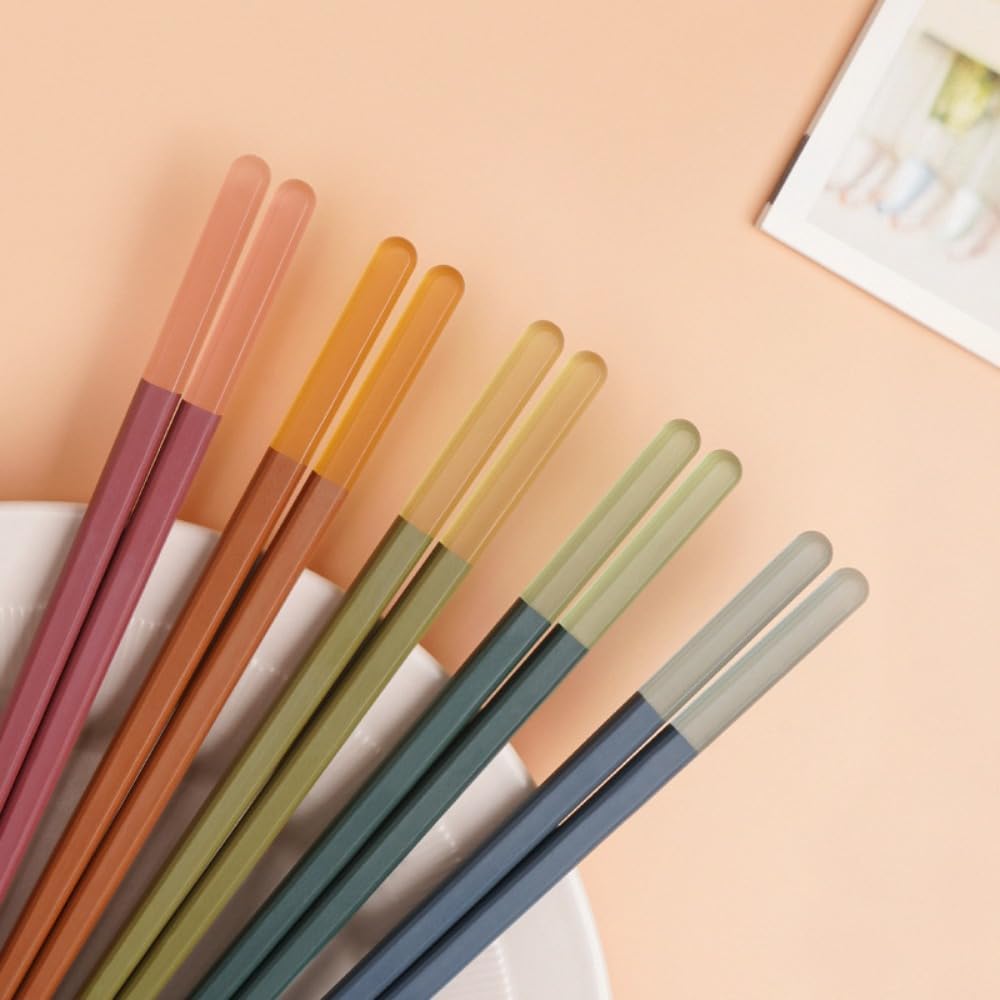 5 Pairs Reble Chopsticks, Multi-purpose Durable Household Plastic Cute Ice Fog Multicolor Chopsticks Non-Slip 9.5 inch/24cm for Family, Hotel,