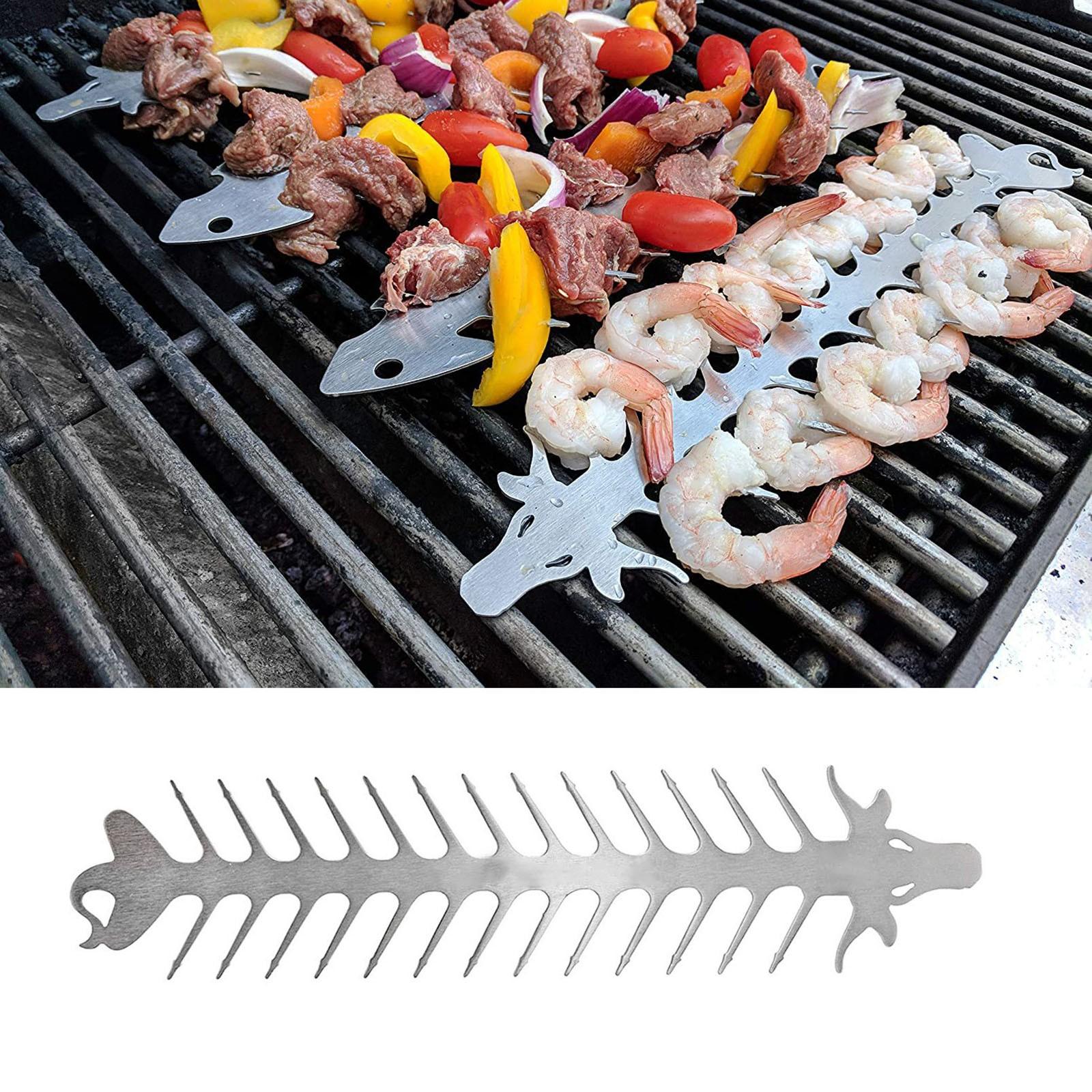 Многоразовый гриль-шашлык для барбекю с грилем уникальной формы используется для шашлыков из говядины, свинины, курицы, овощей и креветок.