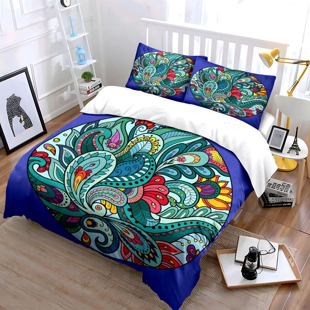 Colorful Floral Mandala Art Decor Soft Skin-Friendly Bedding Set Includes 1 Duvet Cover And 2 Pillowcase Gift