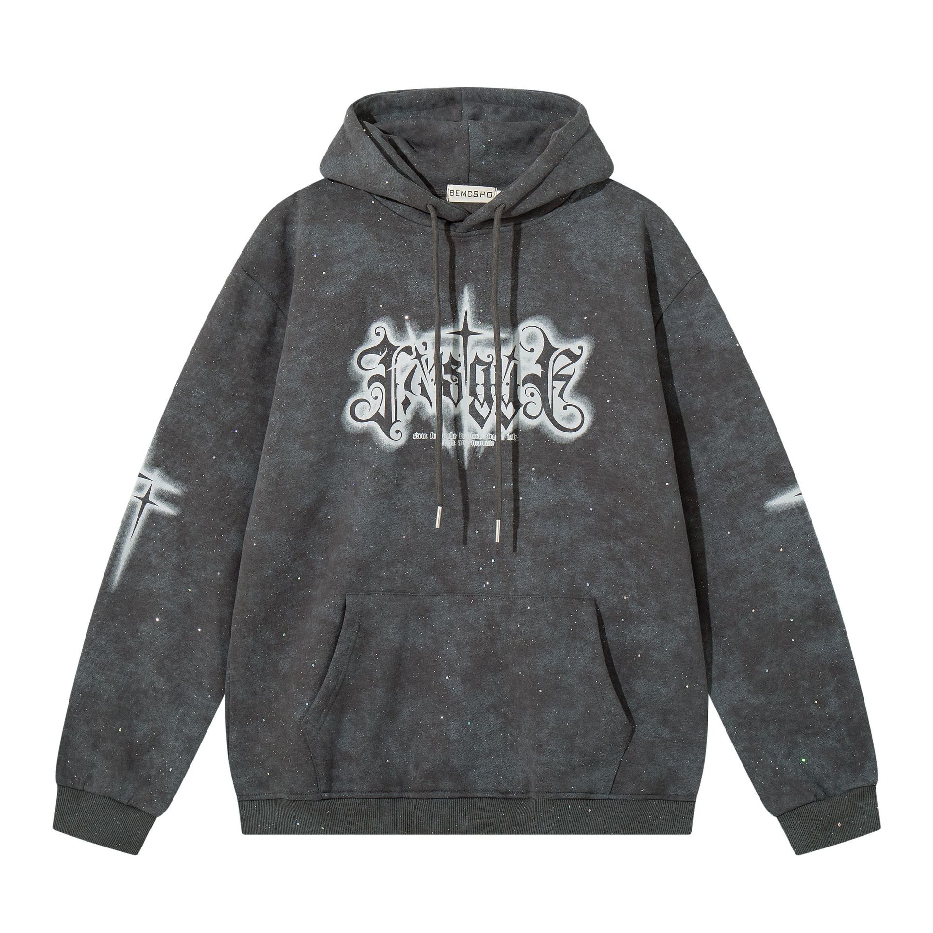Men s Autumn American Street Trend Hoodie Gothic Diablo Printed Hooded Sweater S серый