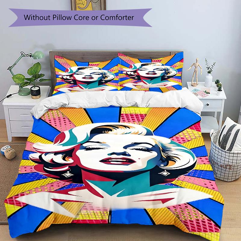 3pcs Pop Art Marilyn Monroe Duvet Cover Set - Machine Washable, Includes 1 Duvet Cover and 2 Pillowcases, No Core Included, All-Season Home