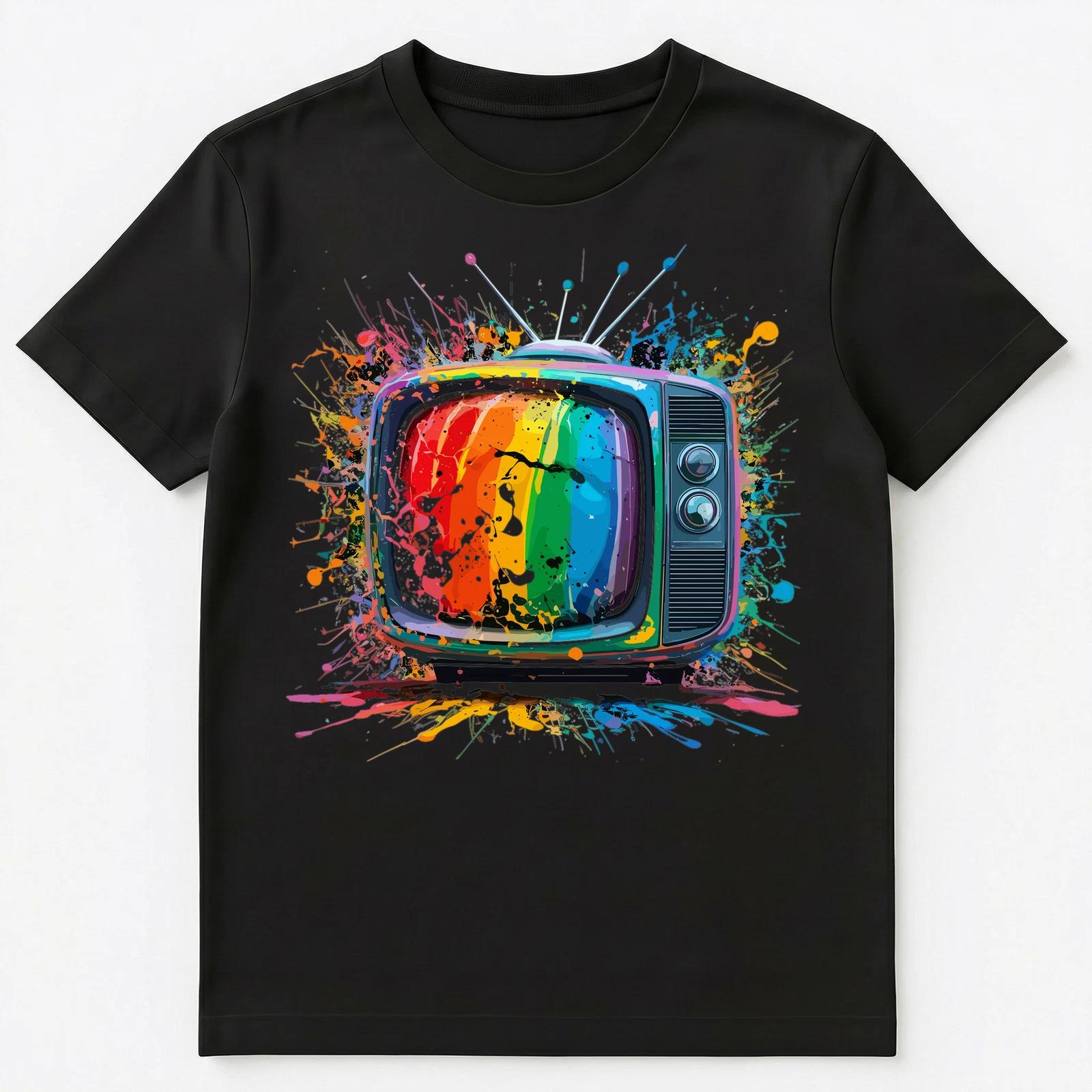 

Colorful Paint Splash Retro Tv Art Graphic Unisex T-Shirt S