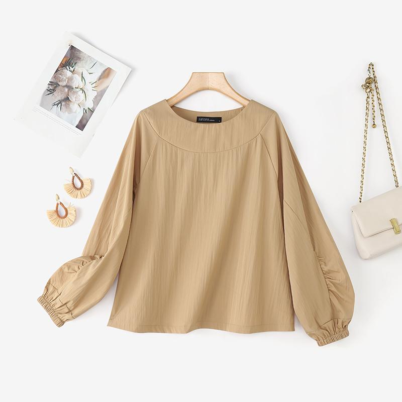 

ZANZEA Women Casual Round Neck Solid Color Loose Long Sleeve Blouse 5XL хаки