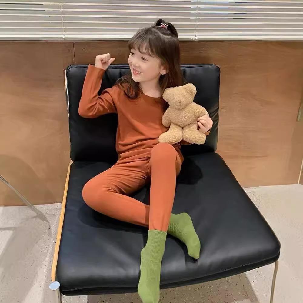 Girls' Fleece-Lined Pajama Set: Warm Autumn/Winter Homewear for Kids