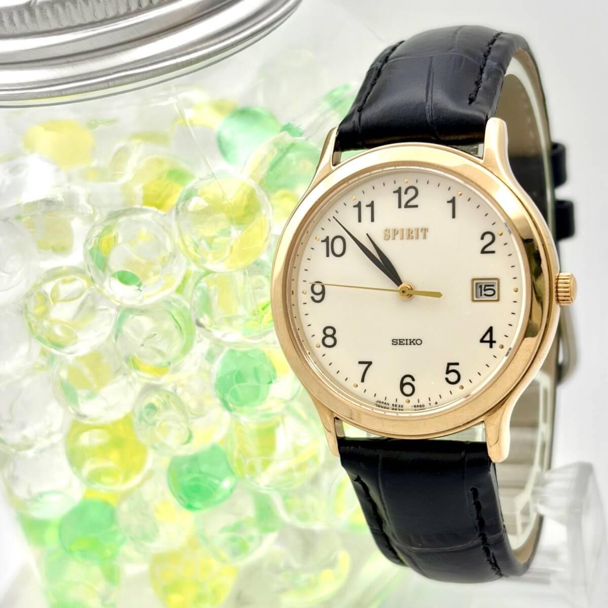 [Новый аккумулятор] Мужские часы SEIKO SPIRIT Золотистые с датой 5E32-6A3A 390154 Новый ремешок