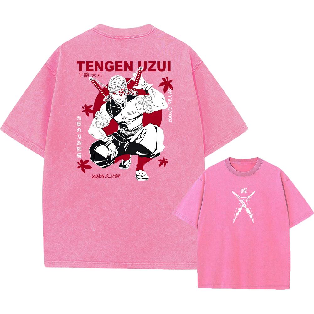 Washed Acid T Shirts Vintage Washed Anime Demon Slayer T-shirt Oversized Streetwear Short Sleeve Kimetsu No Yaiba Tops