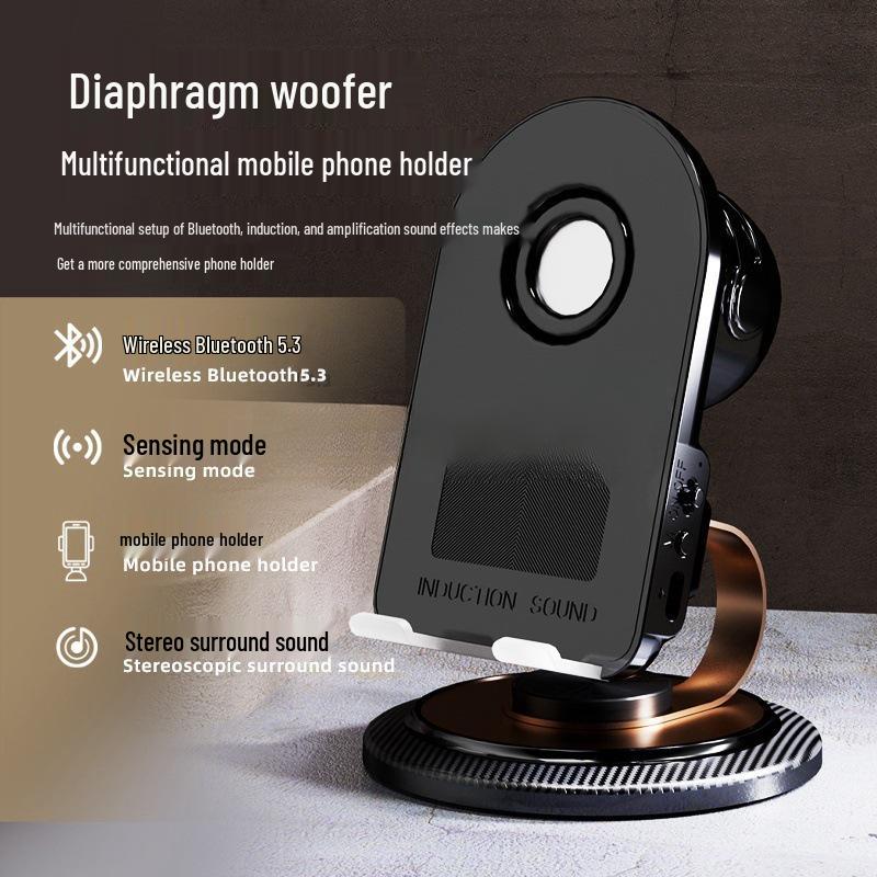 Bluetooth Dual-Mode Rotating Phone Stand & Speaker: Multi-functional, Portable, Folding, and Induction Compatible.