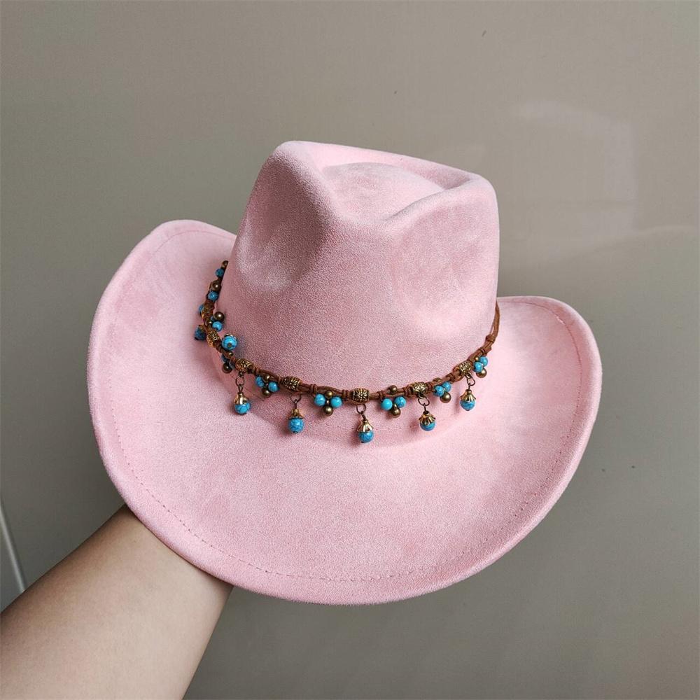 New Blue Suede Hat 7.5Cm Western Cowboy Women'S Fedora Hat Men'S Church Jazz Hat Fashion Travel Party Hat Denim Hat