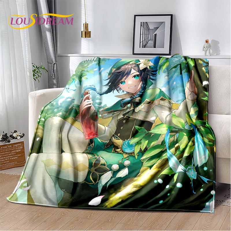 2025 New Cartoon Genshin Impact Character Solo Game Soft Blanket,Soft Throw Blanket for Home Bedroom Bed Sofa Picnic Child Gift