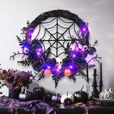 Halloween Decorations Spider Skull Wreath Horror Skeleton Vine Rattan Ring Artificial Wreath Party Props Pendant Halloween Garland