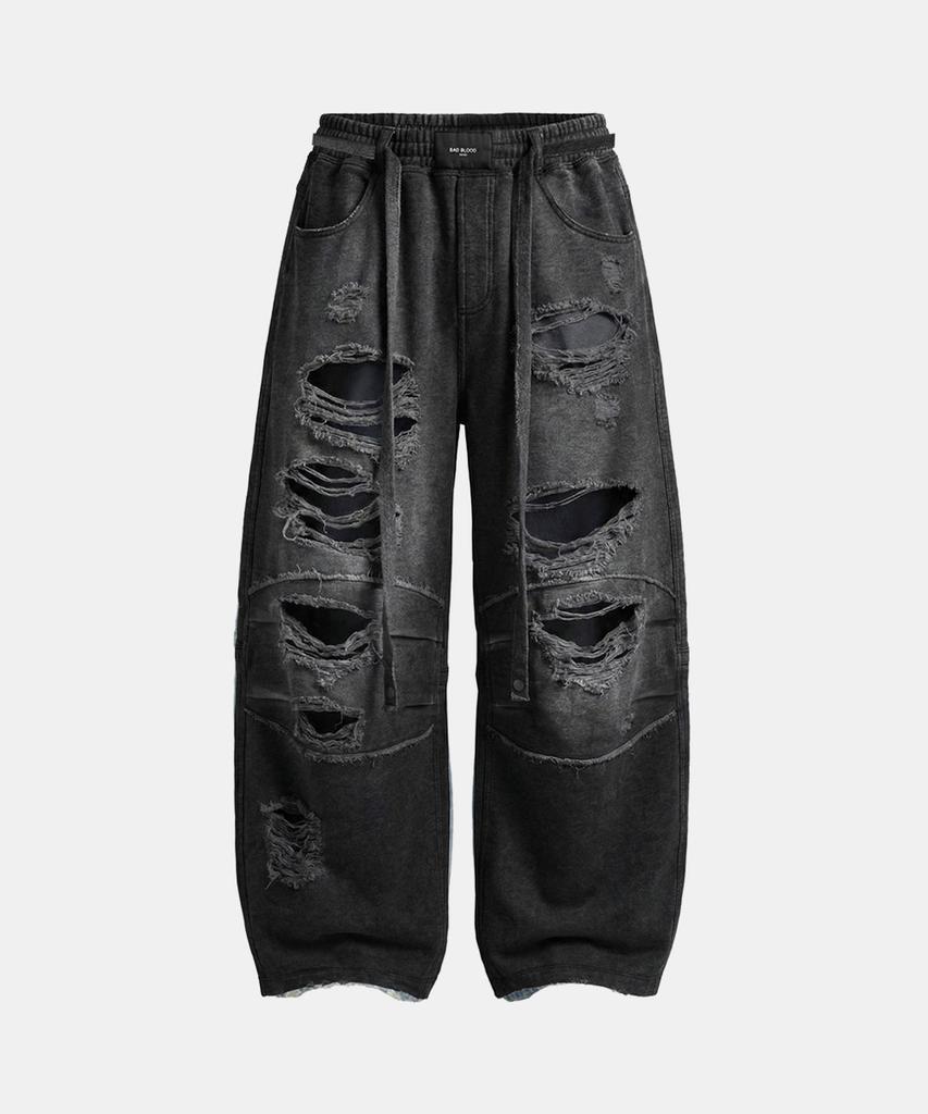 BADBLOOD Destroyed Raw-Edge Joggers - Denim Black