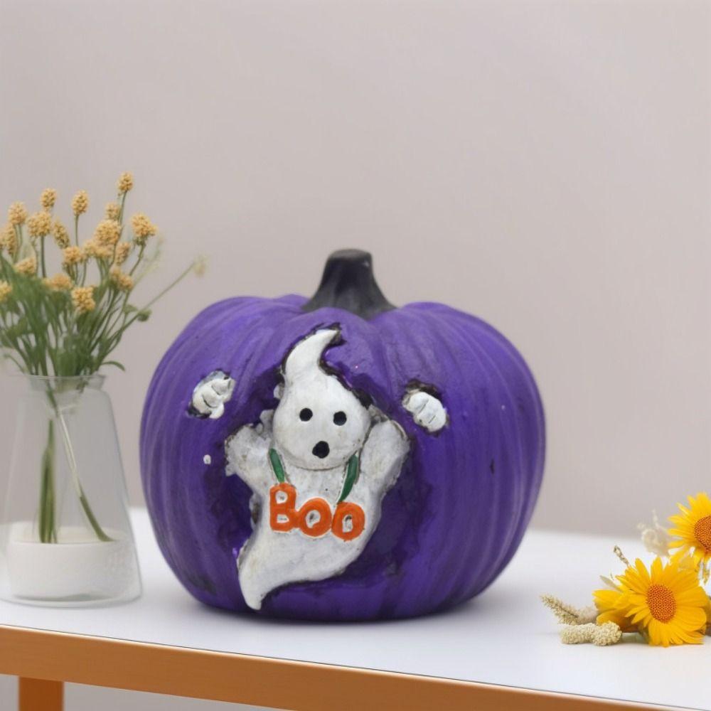 Handicraft Halloween Pumpkin Figurine Model Spider Web Pumpkin Statue  Festival Decor