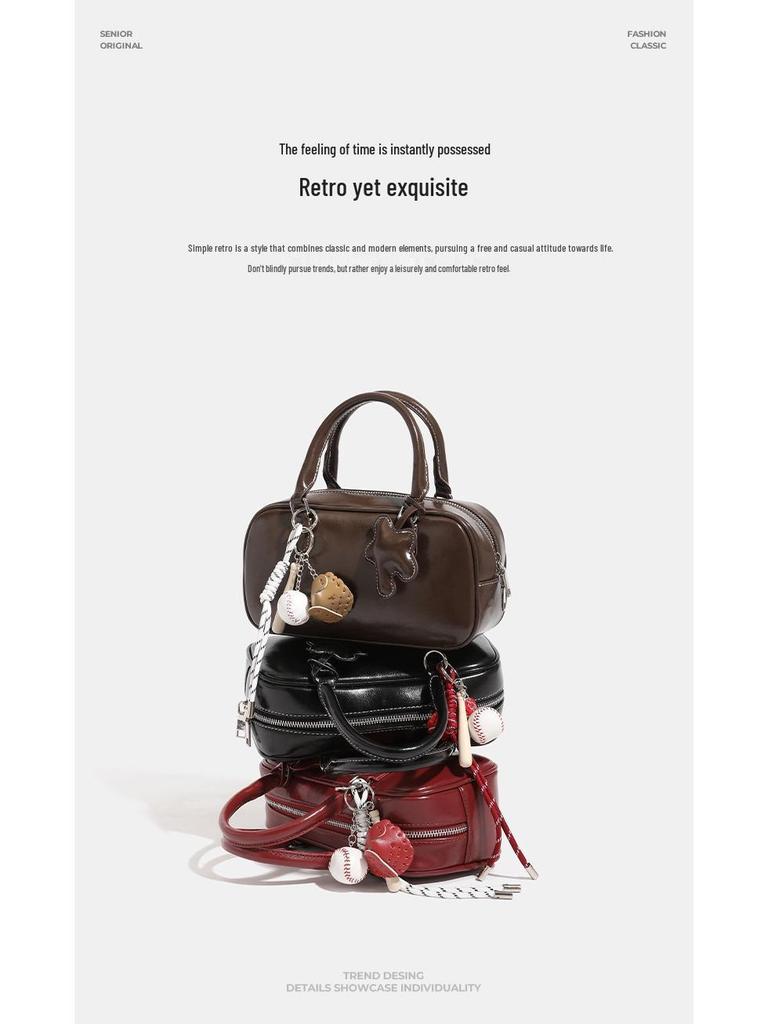 Niche Beta Women's Retro Bowling Bag Collection - 2024 Autumn/Winter Boston Shoulder Crossbody Handbag