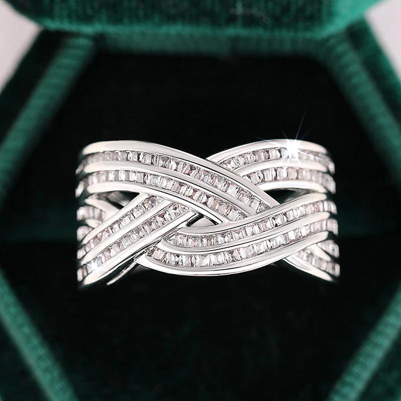 Huitan New Trendy Cross Design Rings Female Brilliant Shiny Cubic Zirconia Finger Accessories Delicate Chic Women Party Jewelry
