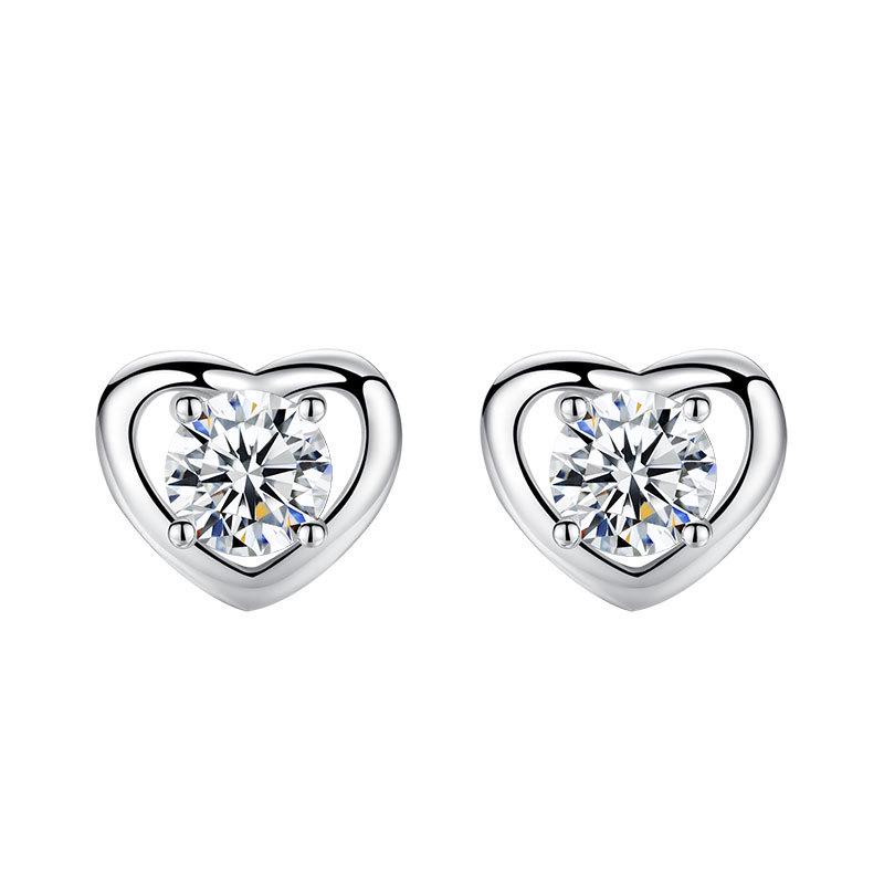 S925 Sterling Silver Heart-Shaped Korean Stud Earrings for Women - Simple, Sweet Valentine's Day Gift
