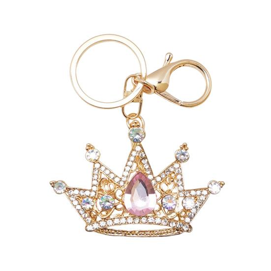 Keychain Pendant Sparkling Inlaid Rhinestones Key Holder Crown Design with Lobster Clasp фиолетовый