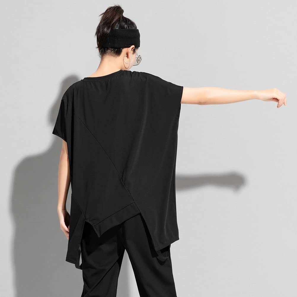 Morino Asymmetrical Zip Drop for Men and Modern T-Shirt, Shoulder, Sleeveless, Oversized, Flattering, Unisex, Women, V-kei, Style, Black/White (Black)