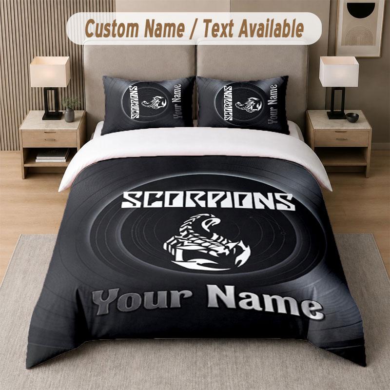 Custom Bedding Set Scorpions Pattern, Print Name Text 1 Duvet Cover plus 2 Pillowcases Home Textile