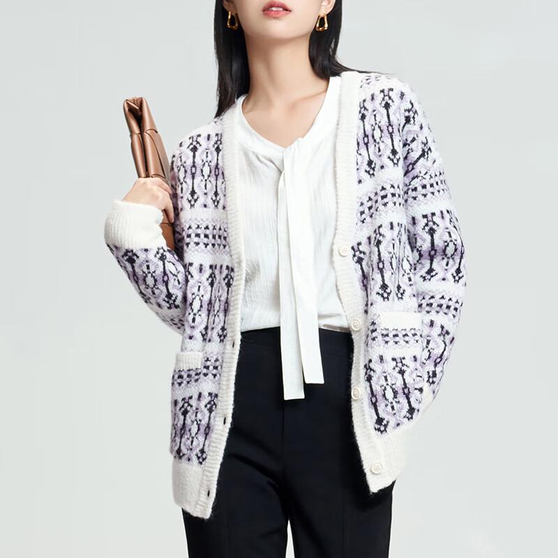 

Women s Color-Block V-Neck Knit Cardigan Sweater M