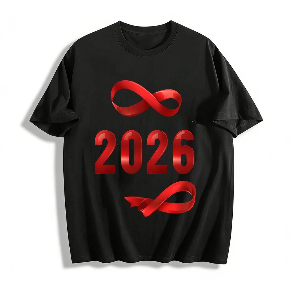 

2026 Red Ribbon Themed Public Welfare Casual Short Sleeve T-Shirt Pure cotton T-shirt 6XL