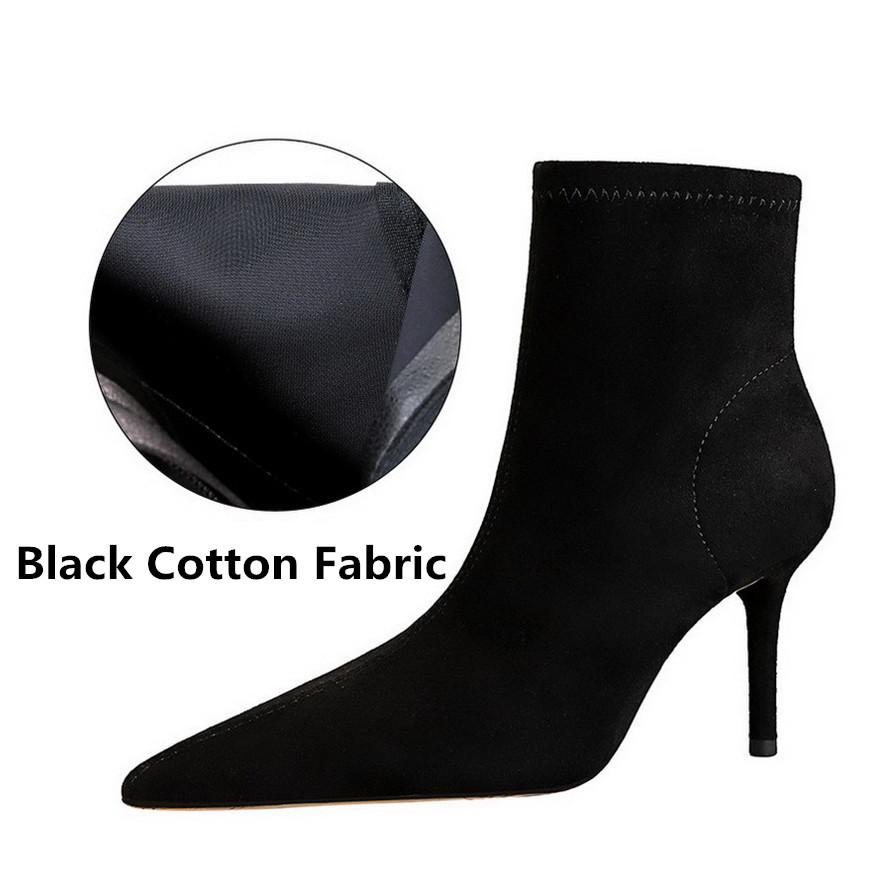 Winter New Ankle Socks Shoes Women Pointy Toe Flock Concise Short Boots Winter Slip On Zip High Heels Office Botas De