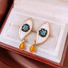 Pleated Crystal Devil's Eye Earrings Devil's Eye Vintage Long Drop Earrings  Girls