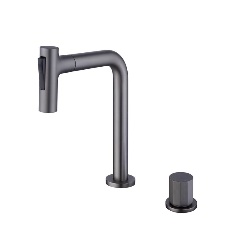 Gun Gray/Brushed Gold Widespread Bathroom Basin Faucet All Copper Pull-out Sink Faucet 360 Rotating Kitchen Faucet Black