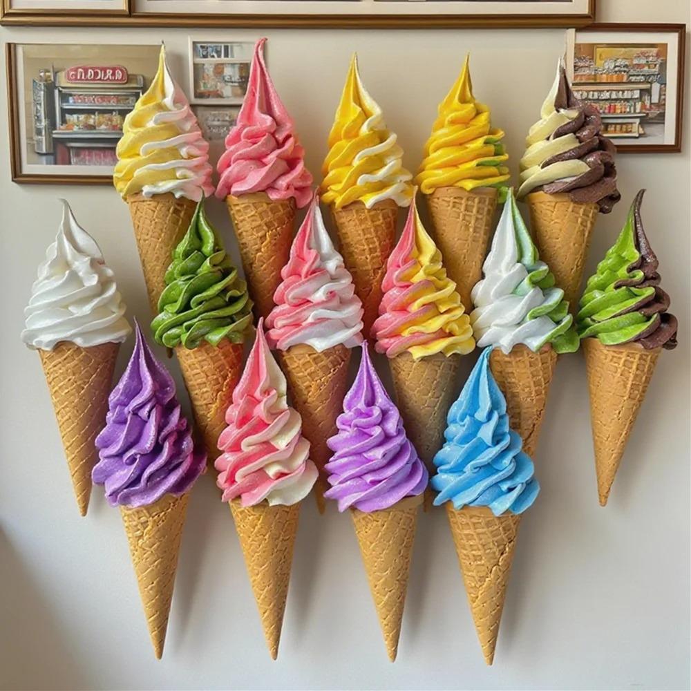 Plastikowy Model Symulujący Jedzenie Dekoracja Rekwizyt Podwójne Kolory DIY Lody Sztuczny Rożek Waflowy 17cm 6.7cala Pokaz Wideo ASMR