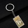 Cute Cat Tarot Card Keychain Vintage Rectangle Epoxy Stainless Steel Pendant Key Chain Animal Divination Jewelry