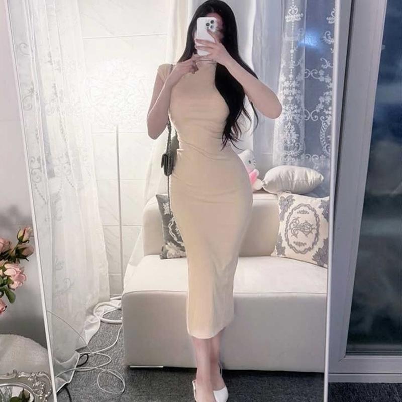 Korean Elegant High-Neck Slim Fit Dress