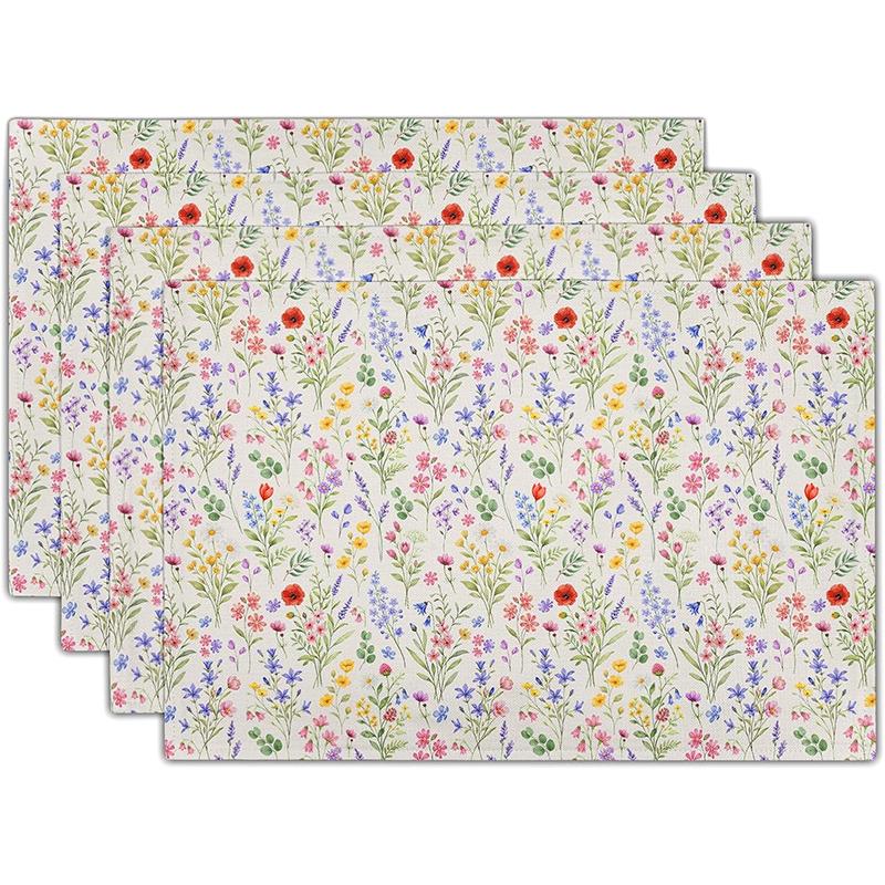 Vintage Floral Placemats Rustic Farmhouse Table Decor Non-Slip Heat Resistant Tableware Mat Spring Summer Home Decor Dinner Mat