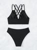 2025 V-neck Sexy Solid Color Backless Bikini - European & American Style Two-piece Swimwear