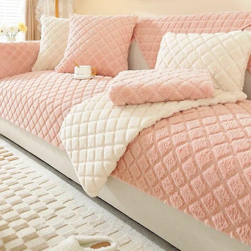 Winter Thick Dustproof Plush Sofa Mat Warm Fabric Plush Milk Plush Cushion Simple Modern Anti Slip Sofa Cover